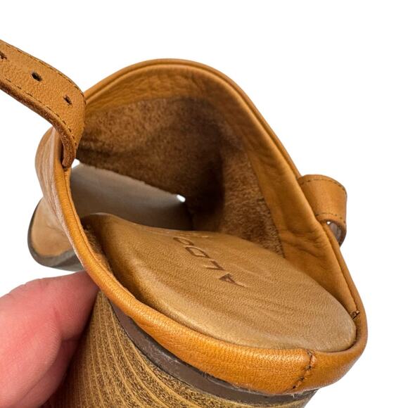 Aldo Tan Leather Open Toe Block High Heel Slingback Sandals Sz 6.5 Comfort Soft - Picture 5 of 14